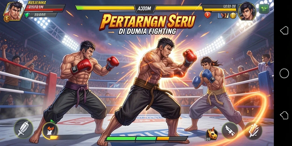 Screenshot A200M menunjukkan aksi pertarungan yang intens dan grafis yang mengesankan.