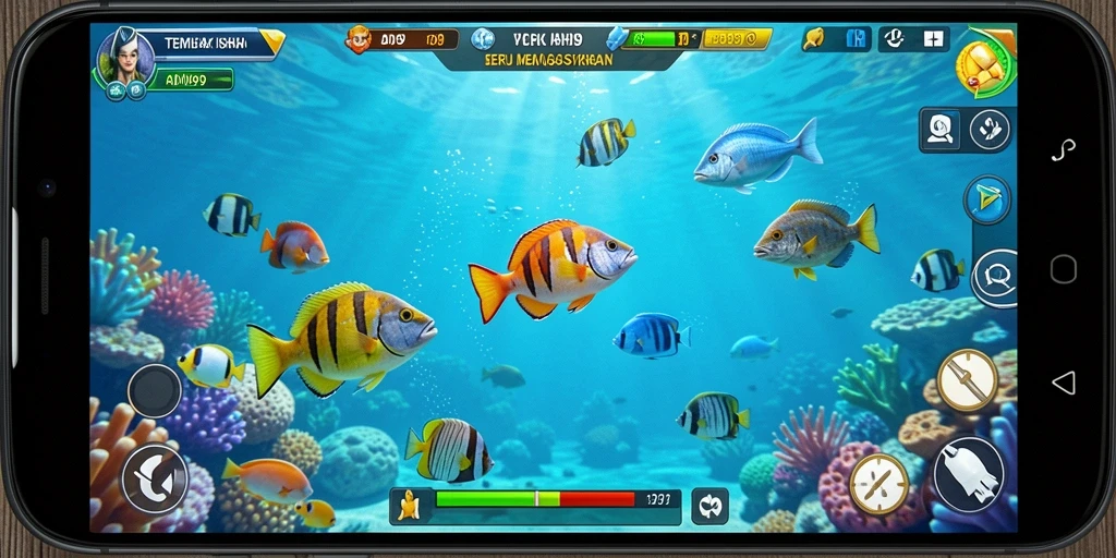 Tampilan gameplay seru dalam ADI99 dengan berbagai ikan yang siap ditangkap.