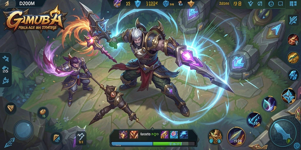 Screenshot D200M menampilkan aksi seru dalam pertempuran MOBA.