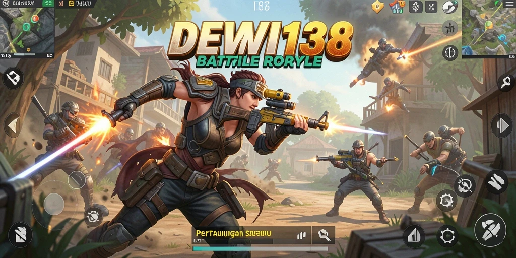 Tampilan gameplay seru DEWI138 dalam pertempuran Battle Royale.