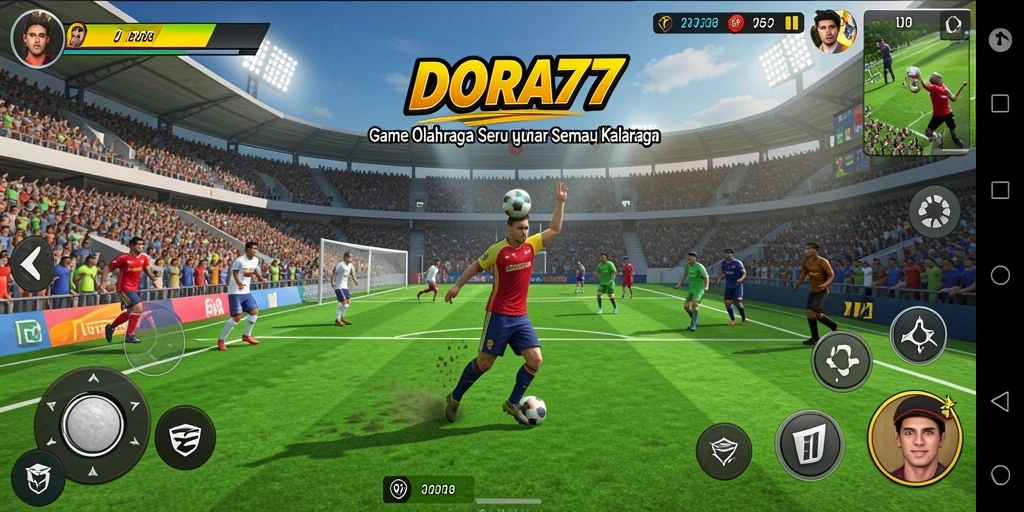 Tangkapan layar dari gameplay DORA77 yang menampilkan aksi olahraga seru.