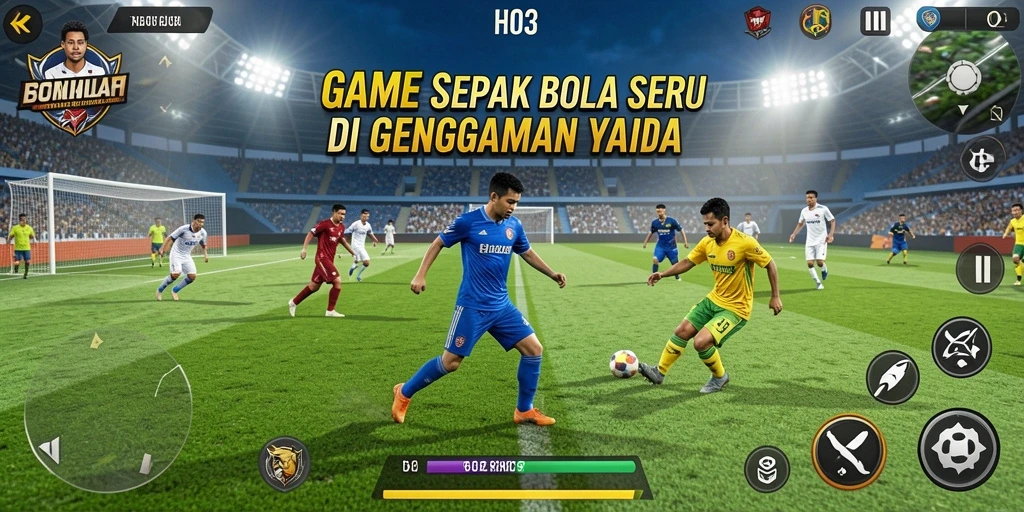 Tampilan gameplay H03 yang menampilkan aksi sepak bola yang mendebarkan.