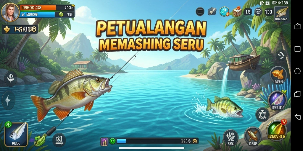 Screenshot menunjukkan gameplay memancing yang mendebarkan di IDRHOKI138.