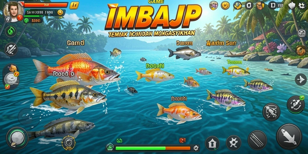 Tangkapan layar utama IMBAJP dengan gameplay seru Tembak Ikan.