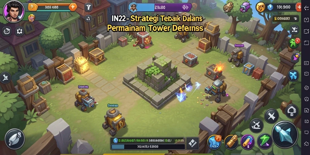 Tampilkan pemandangan menakjubkan dari gameplay Tower Defense IN22.
