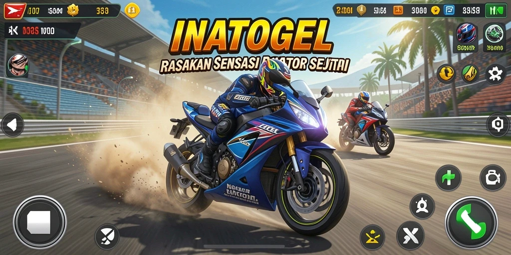 Screenshot gameplay INATOGEL menampilkan kecepatan dan aksi balapan motor yang mendebarkan.