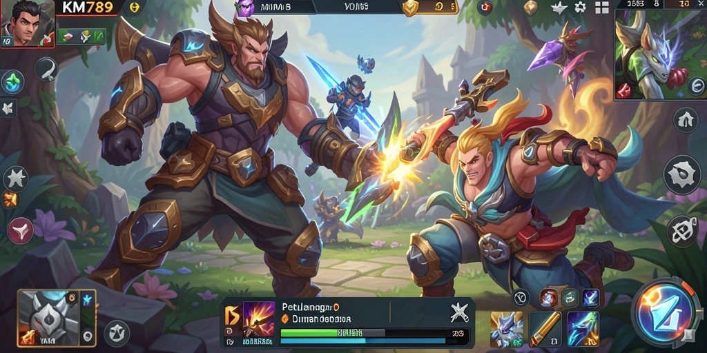 Tangkapan layar dari game MOBA KM789 yang menampilkan aksi pertarungan yang intens.