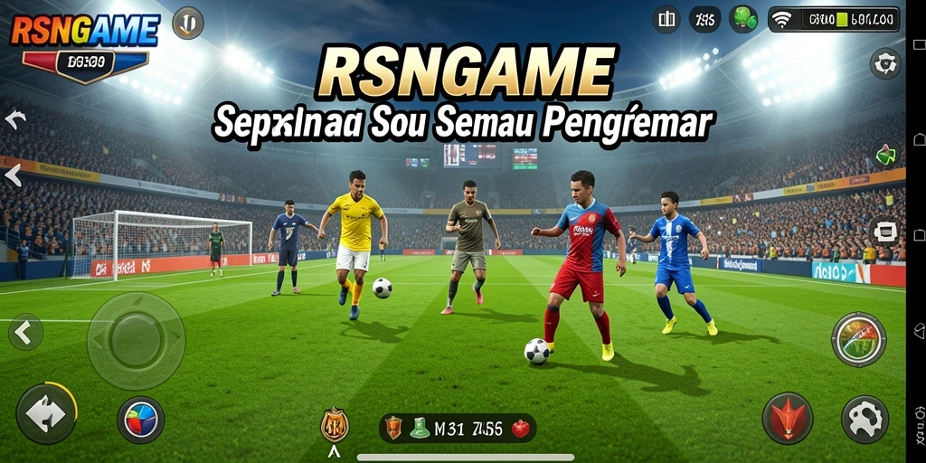 Tangkapan layar utama yang menampilkan aksi seru di lapangan sepak bola.