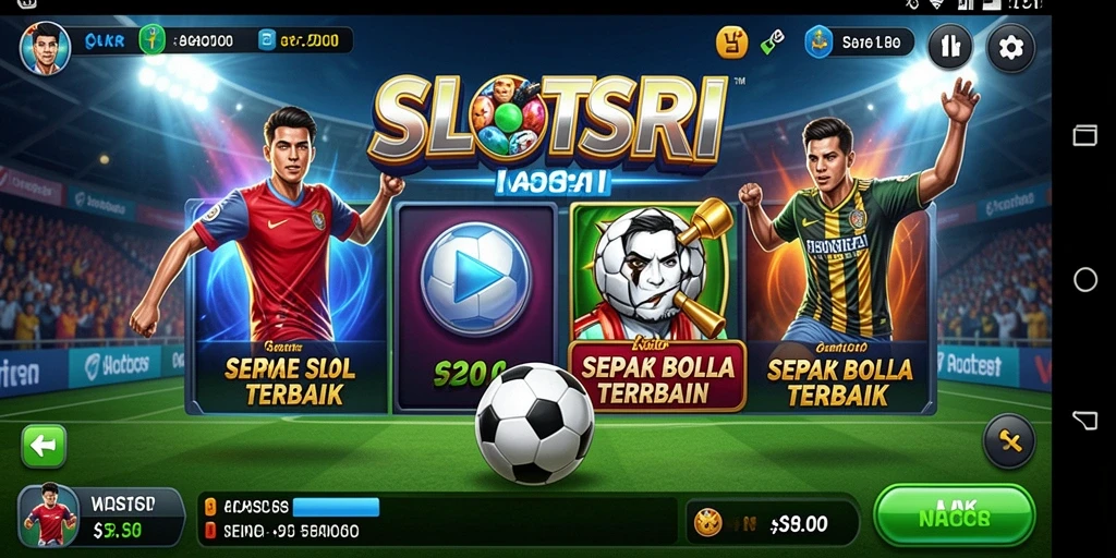 Screenshot gameplay SLOTSRI dengan tema sepak bola yang dinamis.