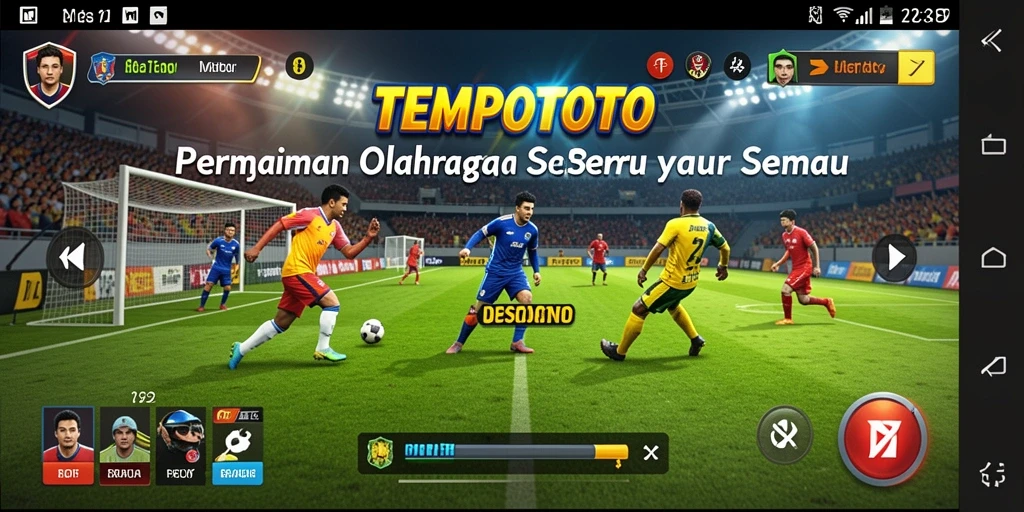Tampilan gameplay seru dalam TEMPOTOTO dengan berbagai mode olahraga.